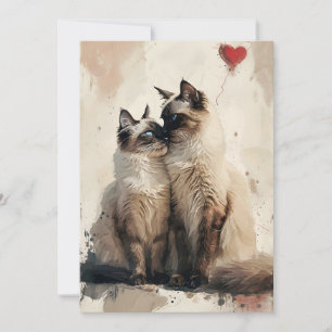 Tarjeta Festiva gatos Birman día de San Valentín 