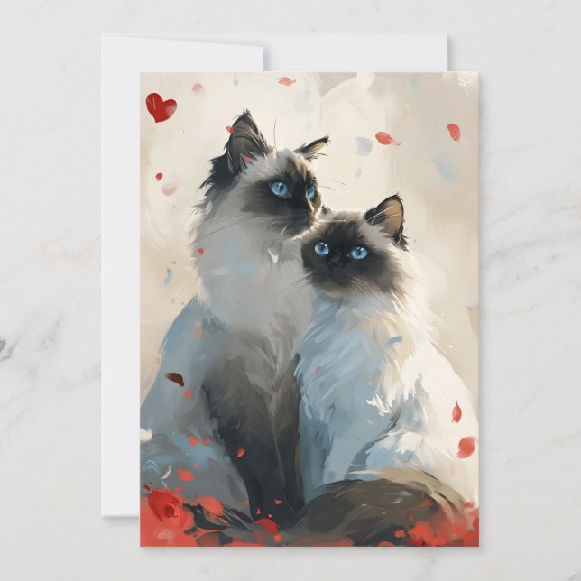 Tarjeta Festiva Gatos Birmanos Día de San Valentín (Anverso)