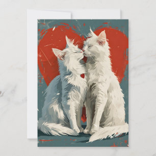 Tarjeta Festiva Gatos Blancos Angora Turca Día de San Valentín 
