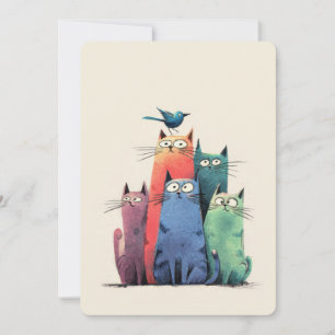 Tarjeta Festiva Gatos Coloridos Apilados – Arte de Gatos Caprichos