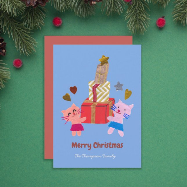 Tarjeta Festiva Gatos con regalos Navidades azules (Subido por el creador)