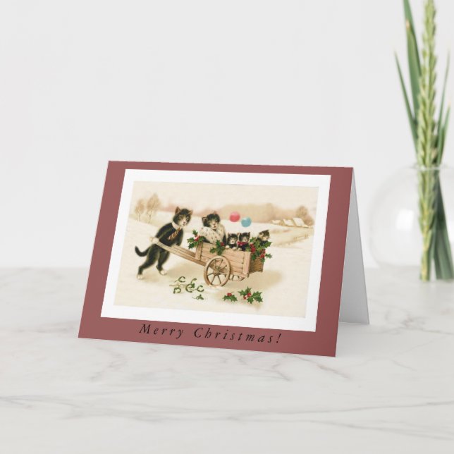 Tarjeta Festiva Gatos cortos antropomórficos con Navidades gatitos (Anverso)