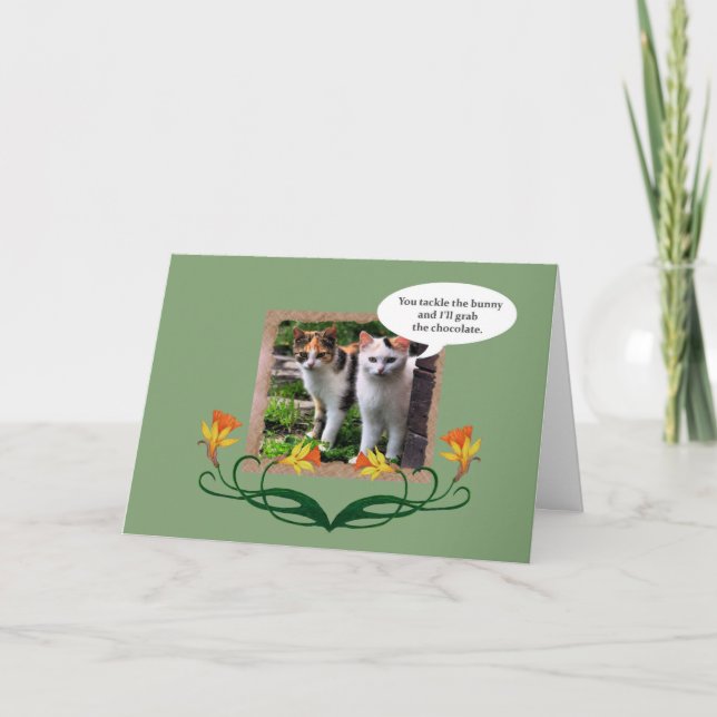 Tarjeta Festiva Gatos dañosos divertidos de Pascua (Anverso)