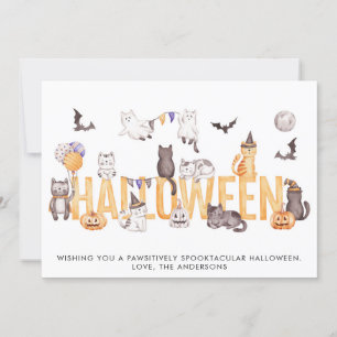 Tarjeta Festiva Gatos de acuarela de Halloween personalizados