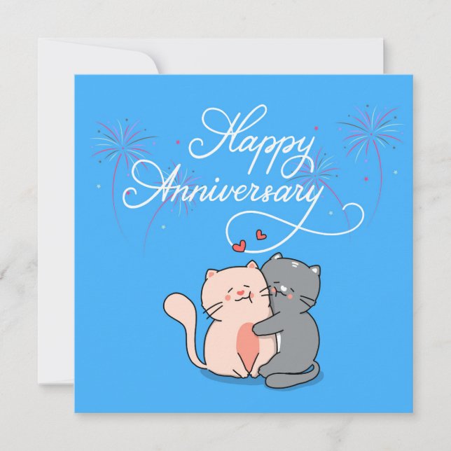 Tarjeta Festiva Gatos De Aniversario Enamorados (Anverso)
