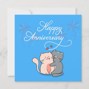 Tarjeta Festiva Gatos De Aniversario Enamorados