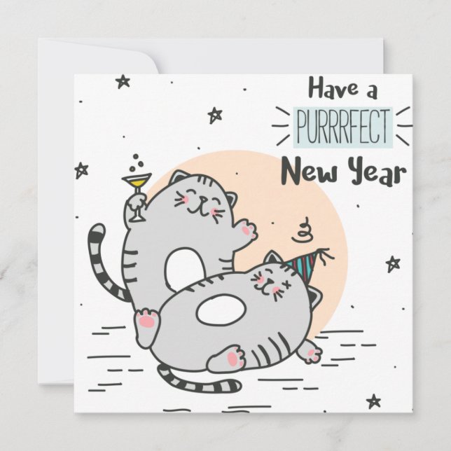 Tarjeta Festiva Gatos de Año Nuevo (Anverso)