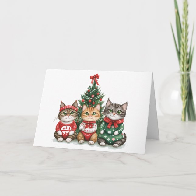 Tarjeta Festiva Gatos de Navidades cortos (Anverso)