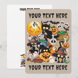Tarjeta Festiva Gatos divertidos de Halloween en una fiesta