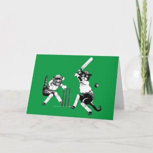 Tarjeta Festiva Gatos divertidos jugando al críquet