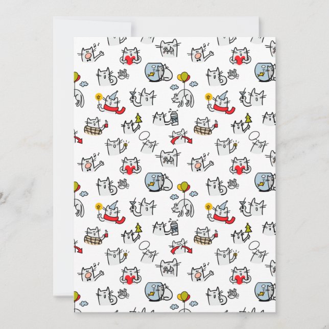 Tarjeta Festiva Gatos divertidos, leche y magia. (Anverso)