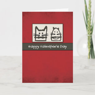 Tarjeta Festiva Gatos el día de San Valentín en rojo