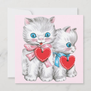 Tarjeta Festiva Gatos El día de San Valentín Retro Vintage, Gatito