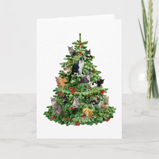 Tarjeta Festiva Gatos en árbol (Anverso)