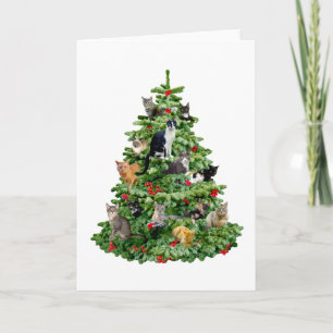 Tarjeta Festiva Gatos en árbol