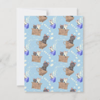 Gatos en caja y gotas de leche en azul