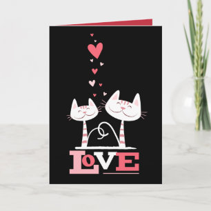 Tarjeta Festiva Gatos enamorados Kitty Valentine (rojo adentro)