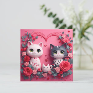 Tarjeta Festiva Gatos Felices de San Valentín