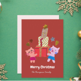 Tarjeta Festiva Gatos festivos con Navidades de terracota actuales