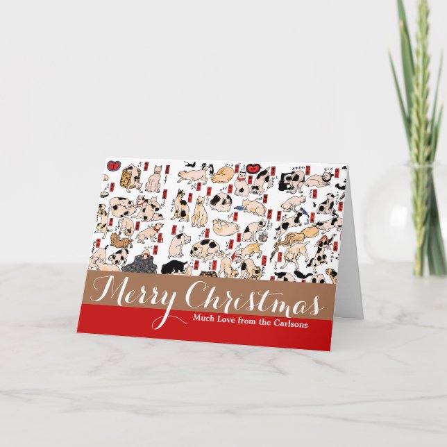 Tarjeta Festiva gatos japoneses Ukiyo-e Funny kitty (Anverso)