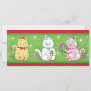 Tarjeta Festiva Gatos lindos de dibujos animados con gorros de San