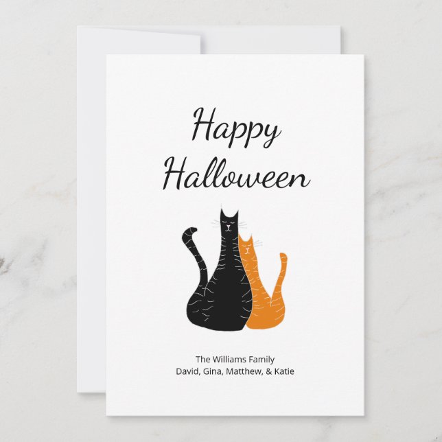 Tarjeta Festiva Gatos lindos de Halloween negros y naranjas (Anverso)