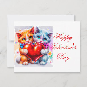 Tarjeta Festiva Gatos lindos enamorados para niños en San Valentín