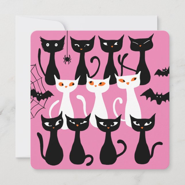 Tarjeta Festiva Gatos lindos y espeluznantes de Halloween silueta  (Anverso)