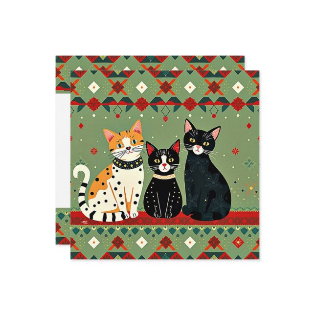 Tarjeta Festiva Gatos Navidades retro (Anverso/Reverso In Situ)