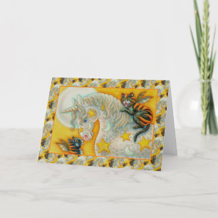 Tarjeta Festiva GATOS NEGROS INFLAMADORES CON HALLOWEEN UNICORN Co