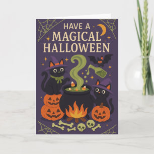 Tarjeta Festiva Gatos Negros Lindos Halloween Espeluznante 