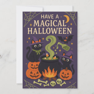 Tarjeta Festiva Gatos Negros Lindos Halloween Espeluznante 