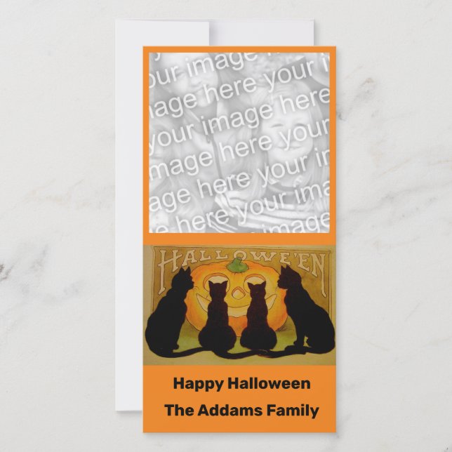 Tarjeta Festiva Gatos negros y calabaza Vintage Halloween (Anverso)