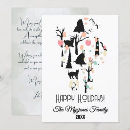 Tarjeta Festiva Gatos Negros y Ramas Personalizados RetroMinimalis