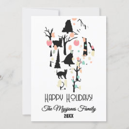 Tarjeta Festiva Gatos Negros y Ramas Personalizados RetroMinimalis