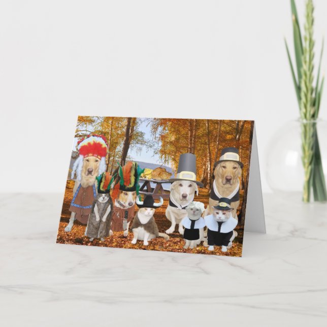Tarjeta Festiva Gatos, perros y labios divertidos como peregrinos  (Anverso)