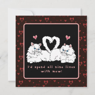 Tarjeta Festiva Gatos Persas Blancos con Corazones San Valentín