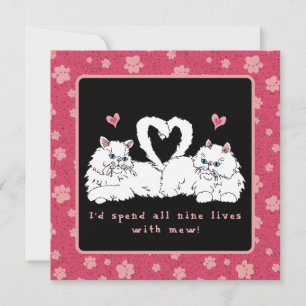 Tarjeta Festiva Gatos Persas Blancos con Corazones San Valentín