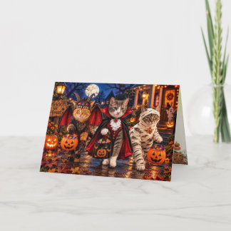 Tarjeta Festiva Gatos Pidiendo Dulces en Halloween