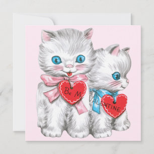 Tarjeta Festiva Gatos retro del día de San Valentín, gatitos vinta