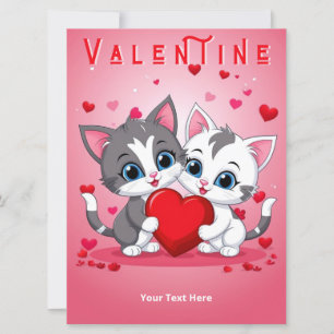 Tarjeta Festiva Gatos románticos aman corazones rosa rojo Día de S