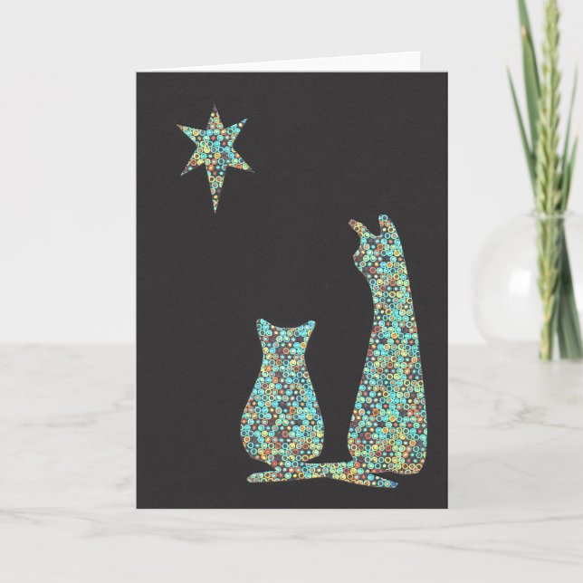 Tarjeta Festiva gatos stargazing (Anverso)