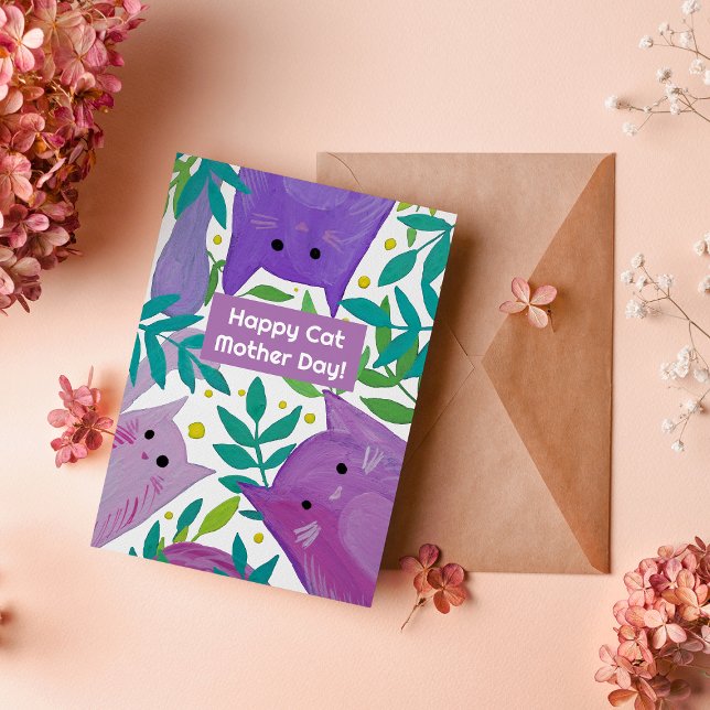 Tarjeta Festiva Gatos y ramas Feliz día de la madre del gato (Subido por el creador)