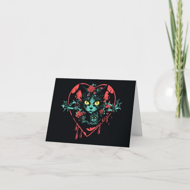 Tarjeta Festiva Gatos y sangre de San Valentín (Anverso)