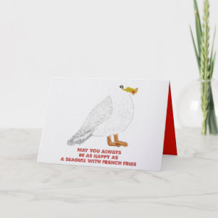 Tarjeta Festiva Gaviota linda y feliz con papas fritas