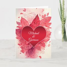 Tarjeta Festiva Gay Partner Valentine's Day Red Heart Botanical
