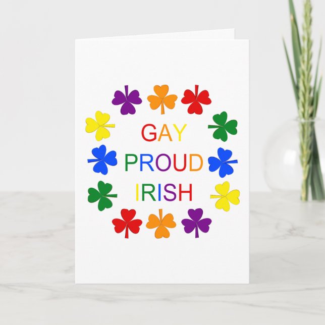 Tarjeta Festiva Gay Proud Irlandés LGBT Rainbow Shamrock (Anverso)
