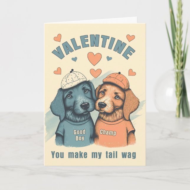 Tarjeta Festiva Gay Valentine Cute Male Dogs in Blue and Brown (Anverso)