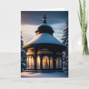 Tarjeta Festiva Gazebo de invierno cerrado con vidrio para días fe
