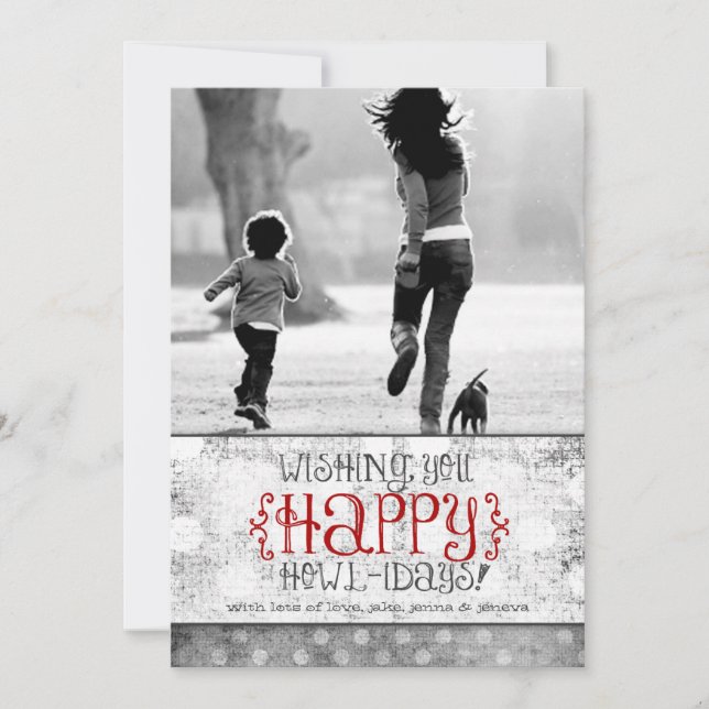 Tarjeta Festiva GC | Feliz Howlidays Gray Red Linen (Anverso)